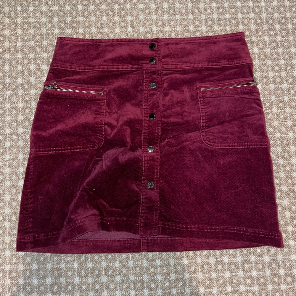 Gap red button down velvet skirt